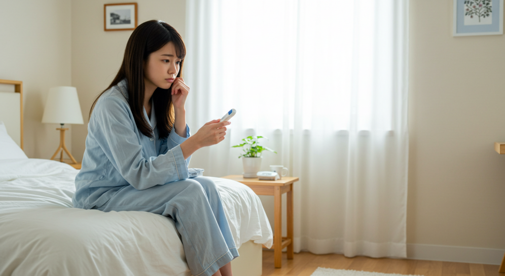 朝起きたら微熱で会社に行こうかどうしようか迷っているOL